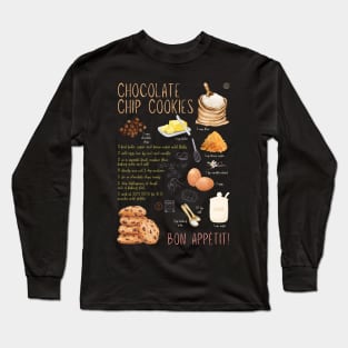 Chocolate Chip Cookies Recipe Wall Art – Classic Bakery Decor & Cozy Kitchen Aesthetic Long Sleeve T-Shirt